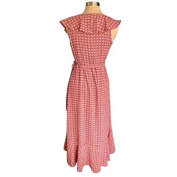 Max Studio Midi Wrap Dress Womens LARGE Ruffled Asymmetric Hem Feminine Romantic - Picture 6 of 11